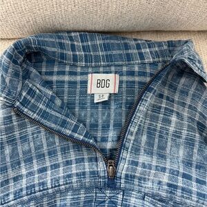 BDG Navy Plaid Half-Zip Top